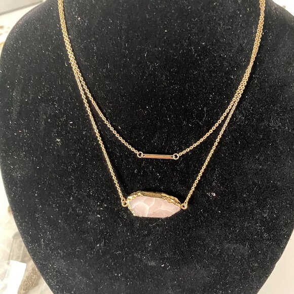 Jewelry - Double Chain Hanging Gemstone Pendant with Gold Bar